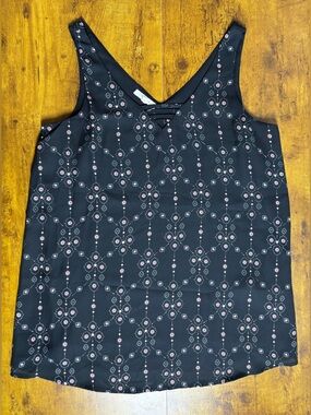 Maurices Blouse Women's Small Black Patterned Sleeveless Ladder Neckline Chiffon